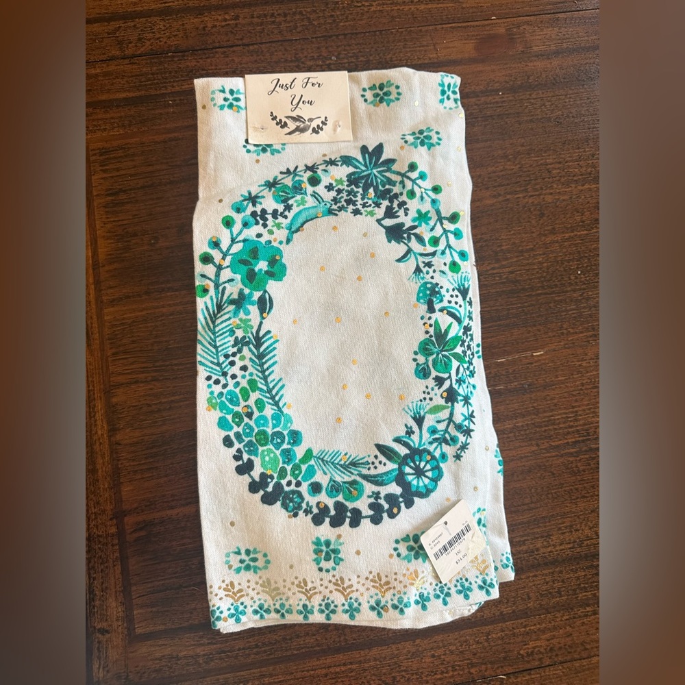 Anthropologie Floral Monogram “O” Tea Towel and Oven Mitt Gift Set
